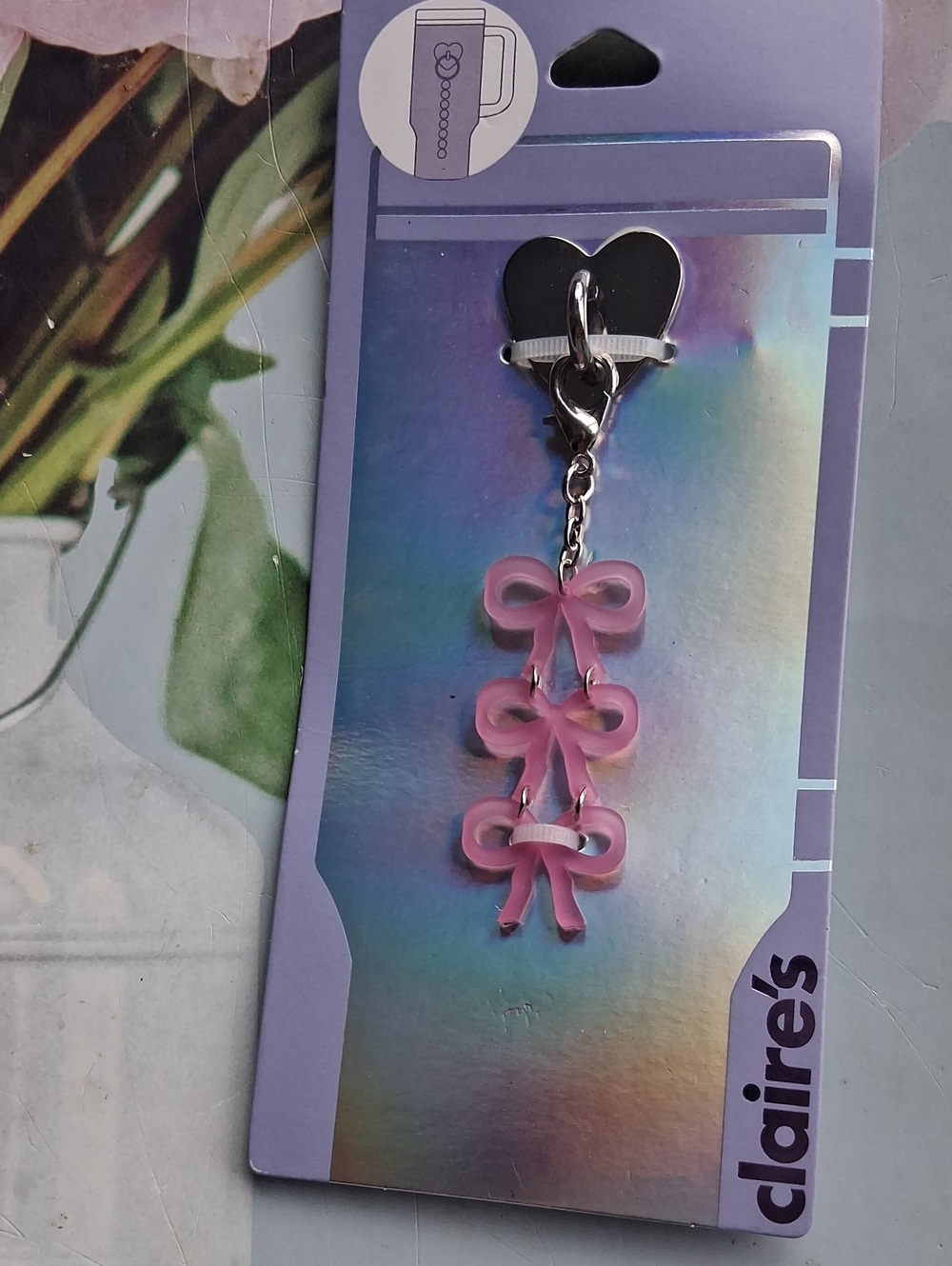 Pink Triple Bow Clip-On or Stick On Key & Water Bottle Charm